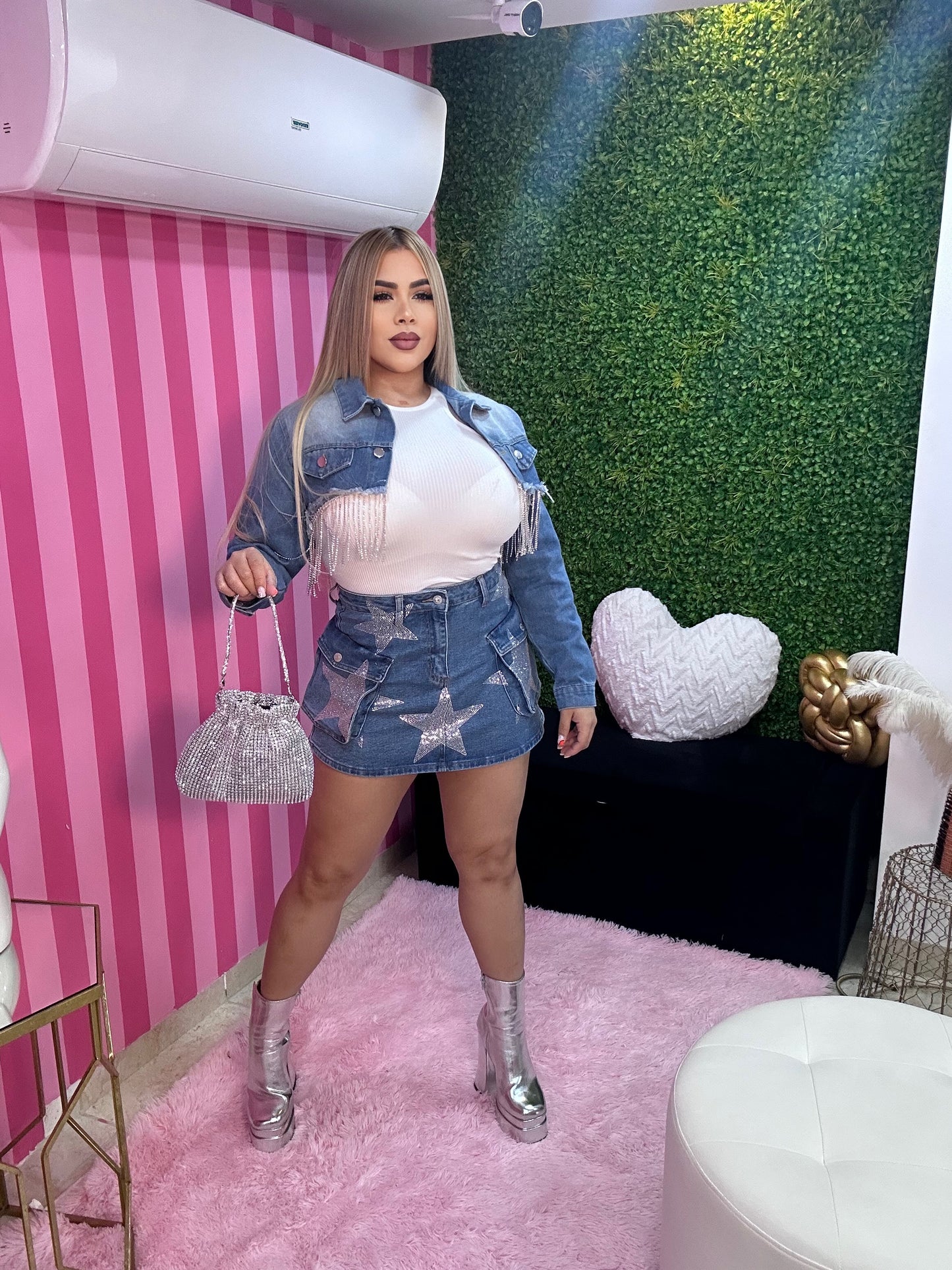 Denim Rhinestone Skirt
