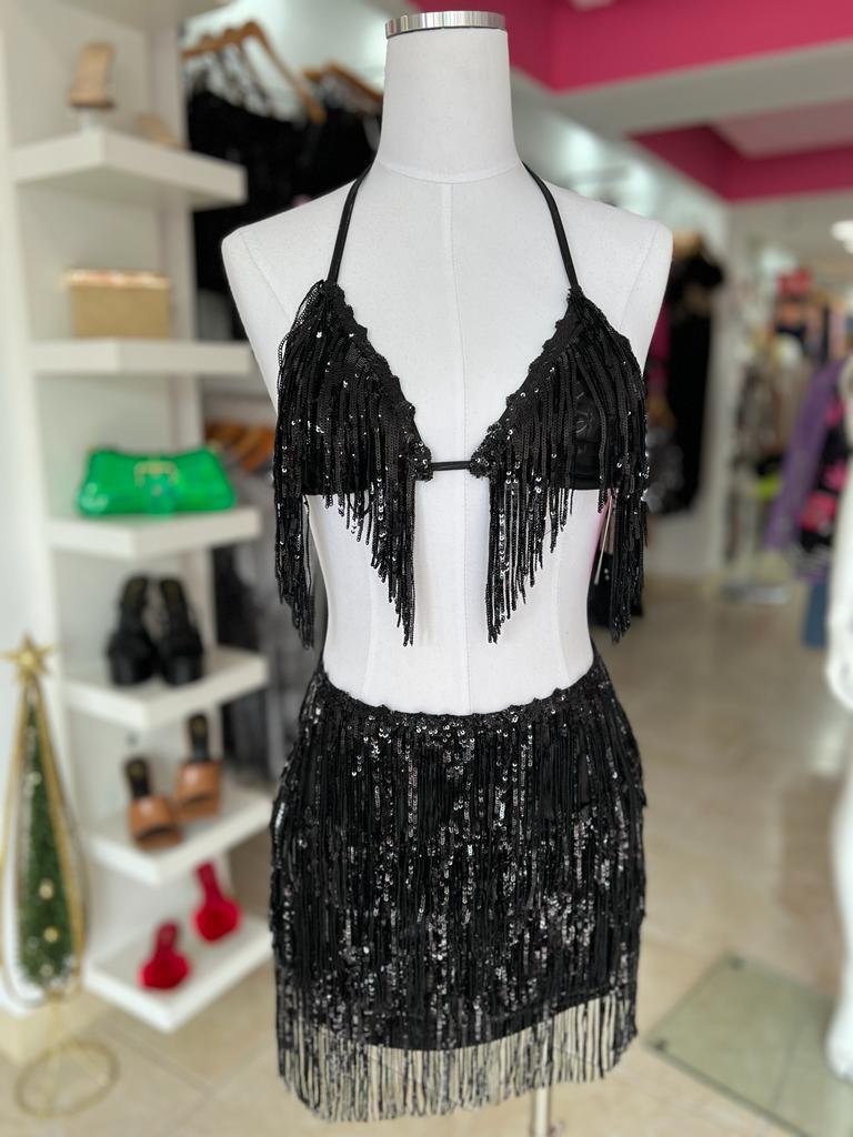 Fringe skirt set