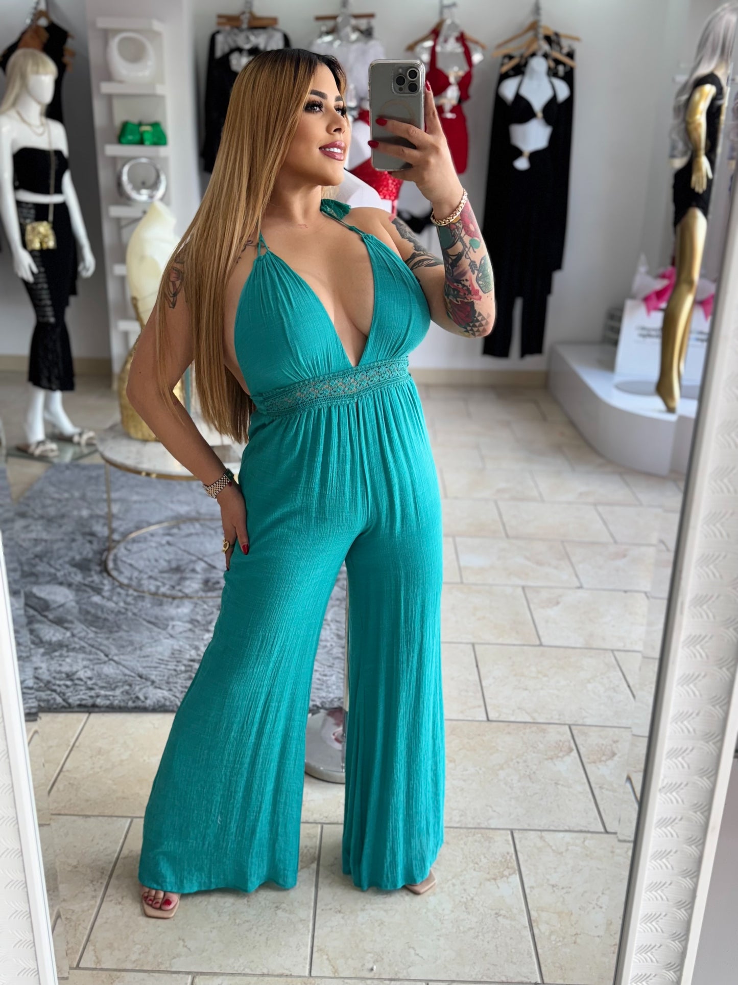 Aqua maxi jumpsuit