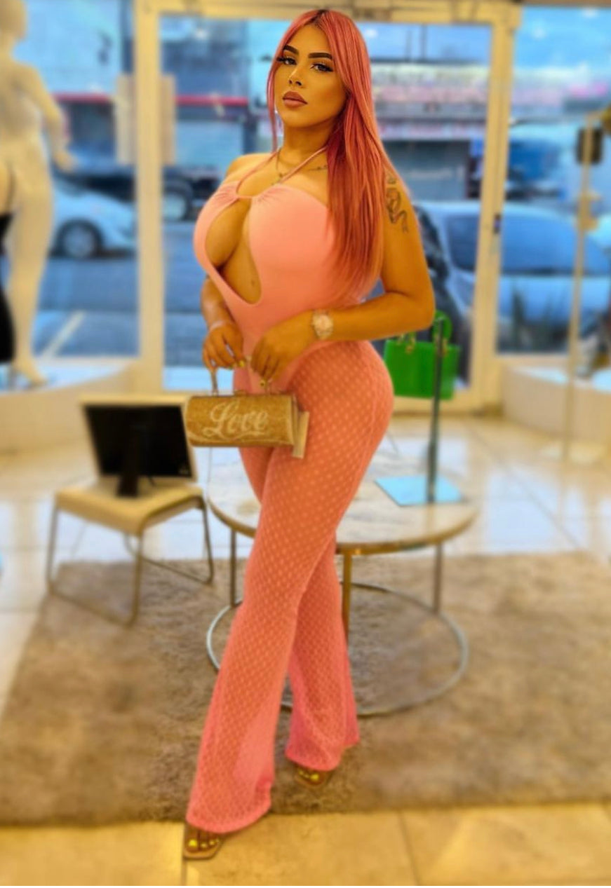Pink mesh jumpsuit